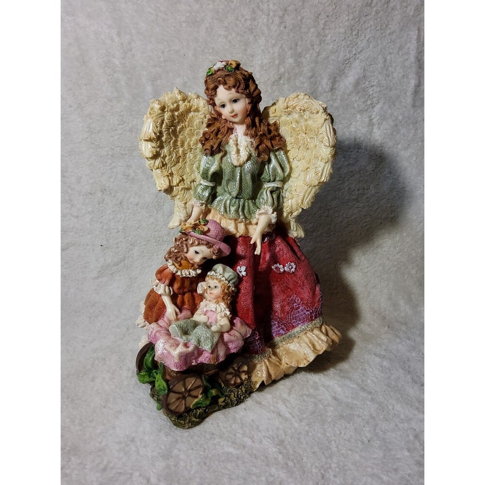 Large Vintage Angel Watching Protecting Little Girls Figurine 10"